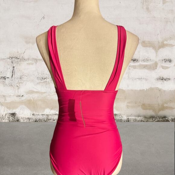 J. Crew Ruched Plunge One-Piece Swimsuit in Sweet Fuchsia - Picture 5 of 9
